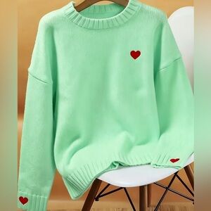 Mint Green Sweater with Heart Details